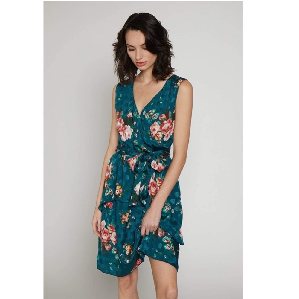 Walter Baker Kelson Green Floral Print V-Neck Sleeveless Midi Dress Size 6 - Picture 10 of 10